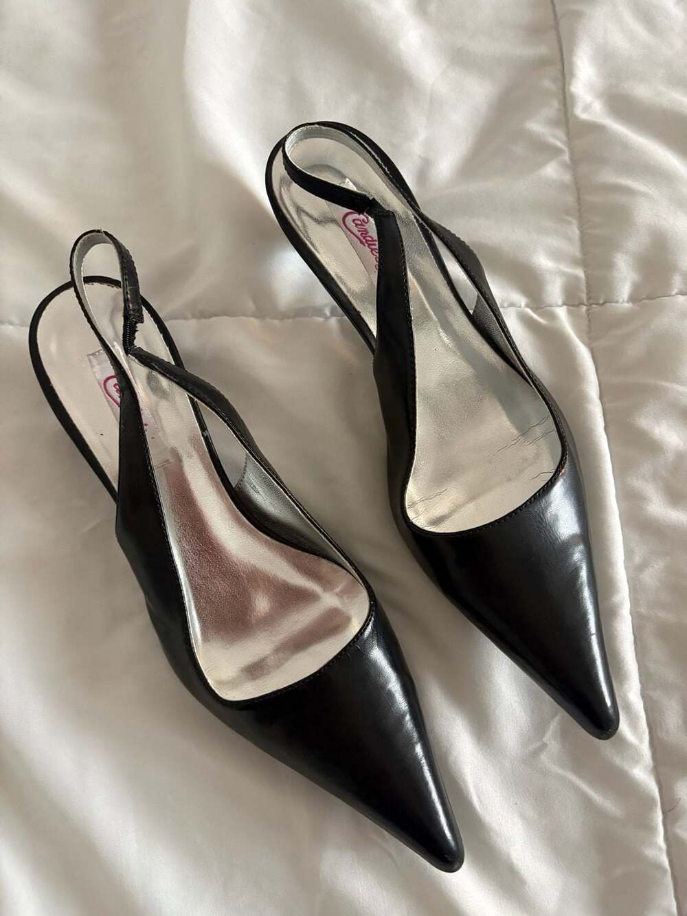 Candie's Clingg Black Pointed-Toe Slingback Kitten Heels